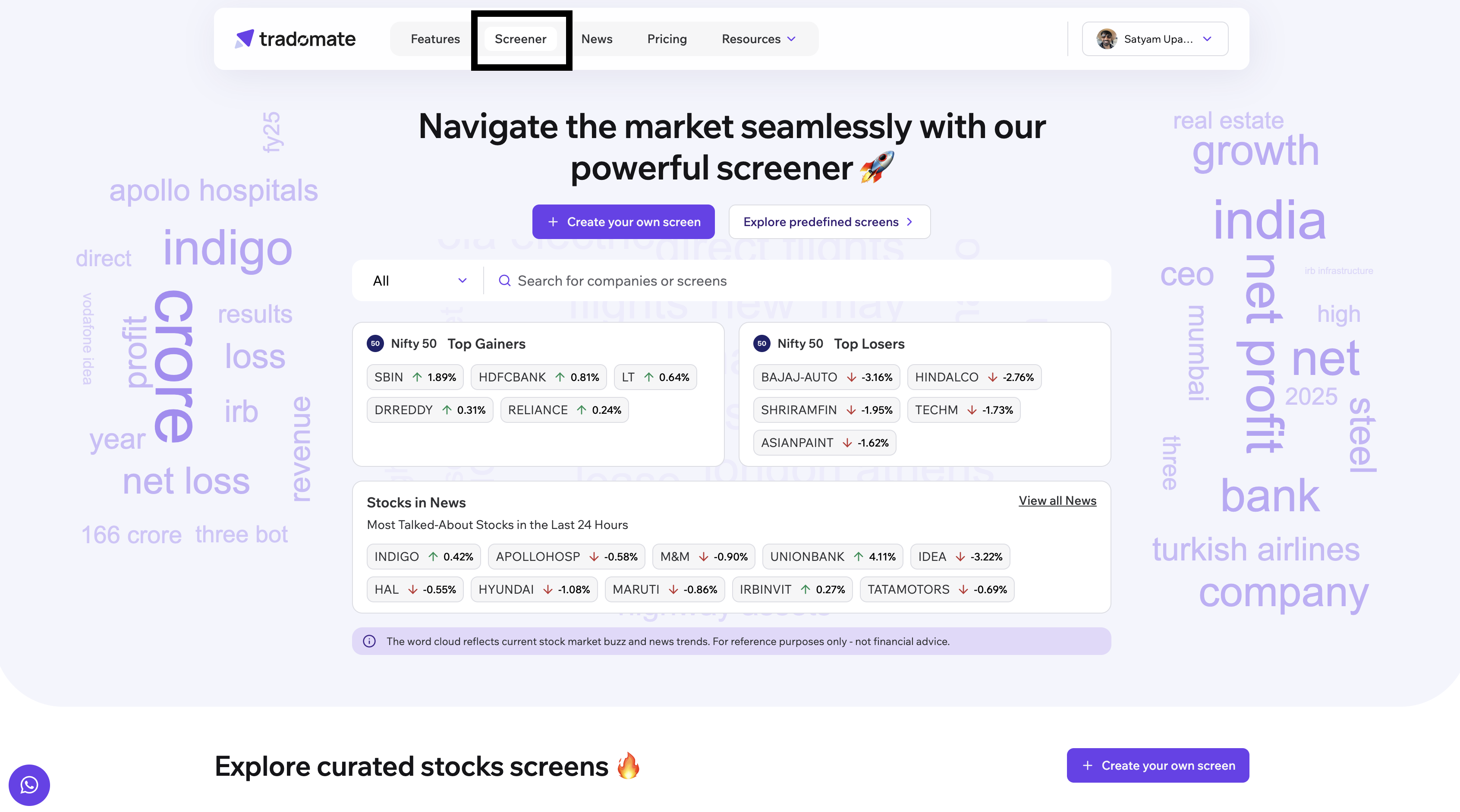 Navigate to Screener